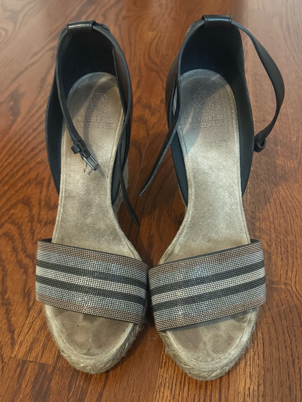 Brunello Cucinelli Black Espadrille Ankle-Strap Sandals - Women